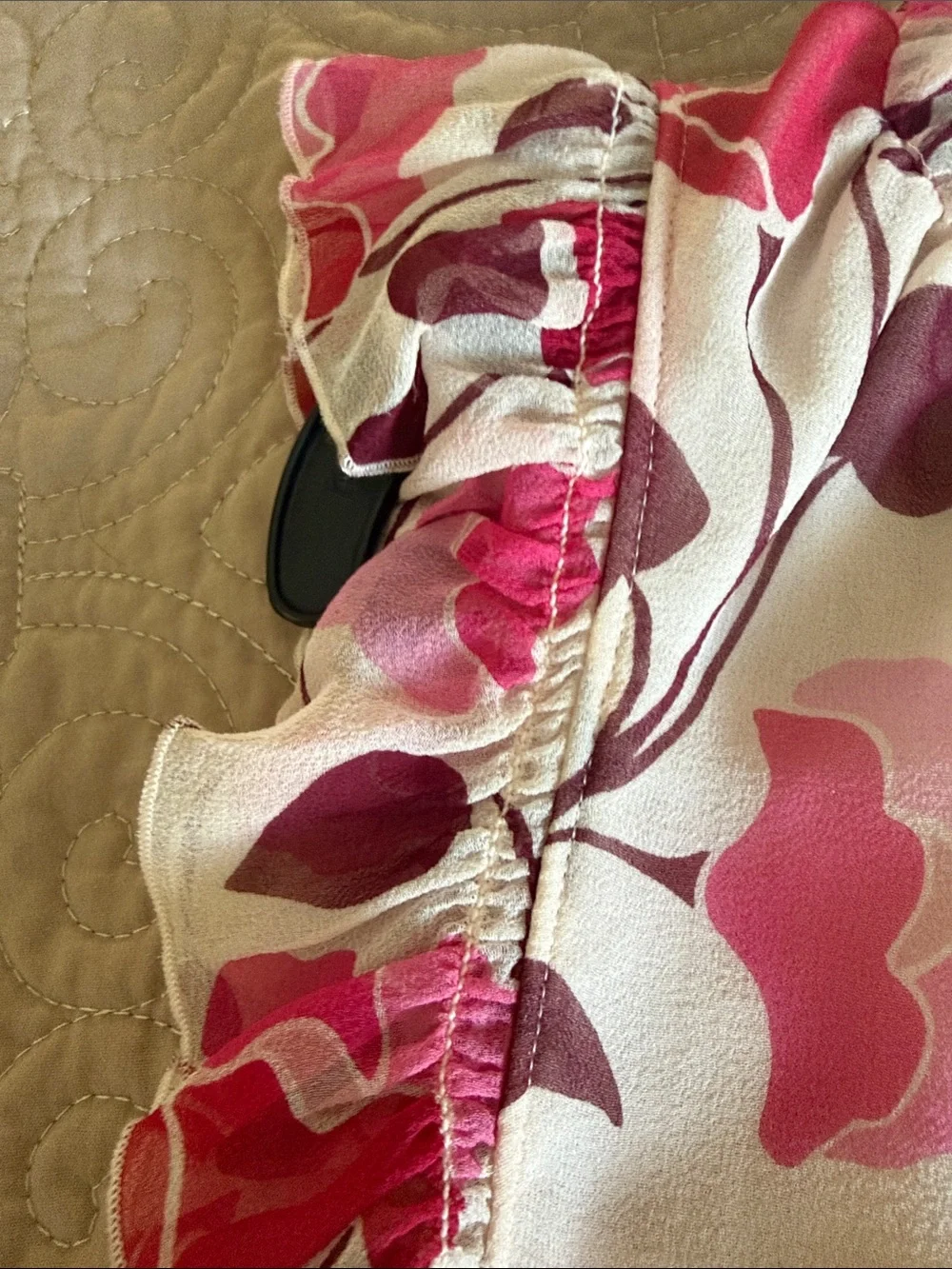 KATE SPADE Pink Floral Ruffle-Trim Silk Blouse NWT